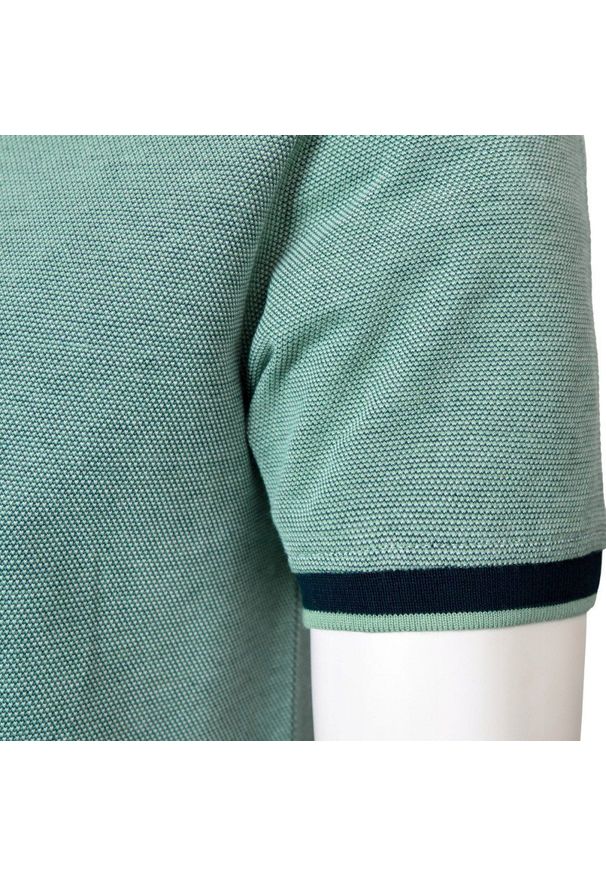 Bawełniana, Męska Koszulka Polo - Pako Jeans - Bladozielony Melanż. Okazja: na co dzień. Typ kołnierza: polo. Kolor: zielony. Materiał: bawełna. Wzór: melanż. Styl: casual