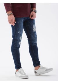 Ombre Clothing - Spodnie męskie jeansowe SLIM FIT P1064 - niebieskie - XXL. Okazja: na co dzień. Kolor: niebieski. Materiał: jeans. Styl: casual