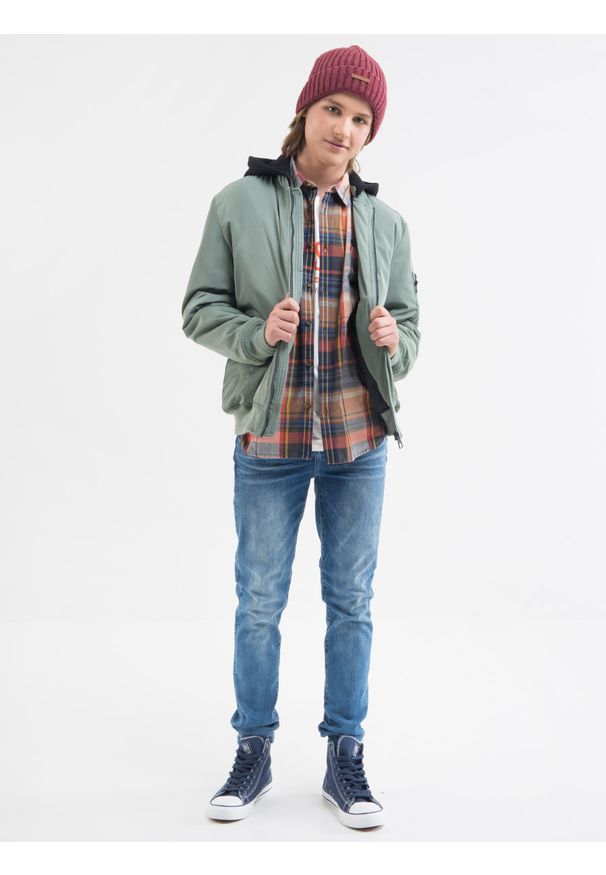 Big-Star - Koszula chłopięca w kratę Arwin 701. Okazja: na co dzień. Typ kołnierza: button down. Kolor: pomarańczowy. Materiał: bawełna, tkanina. Wzór: kolorowy, gładki. Styl: elegancki, klasyczny, casual