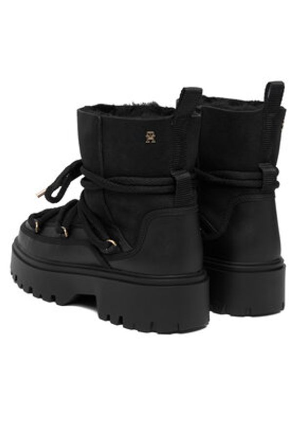 TOMMY HILFIGER - Tommy Hilfiger Śniegowce Real Shearling Laceup Snowboot FW0FW08996 Czarny. Kolor: czarny. Materiał: skóra, zamsz