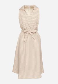 Born2be - Beżowa Sukienka o Koszulowym Kroju Bez Rękawów z Wiązanym Paskiem Liriora. Okazja: na co dzień. Typ kołnierza: dekolt w kształcie V. Kolor: beżowy. Długość rękawa: bez rękawów. Typ sukienki: koszulowe. Styl: casual, klasyczny #2