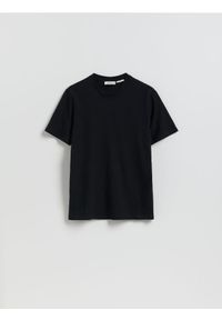 Reserved - T-shirt regular fit z lnem - czarny. Kolor: czarny. Materiał: len