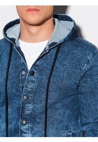 Ombre Clothing - Kurtka męska jeansowa C477 - ciemnoniebieska - M. Typ kołnierza: kaptur. Kolor: niebieski. Materiał: jeans