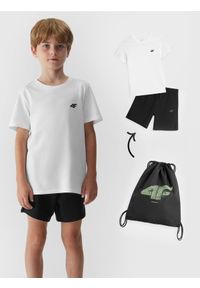 4f - Komplet sportowy na WF (koszulka+spodenki+worek) chłopięcy. Kolor: wielokolorowy. Materiał: dzianina, materiał, bawełna. Wzór: nadruk. Styl: sportowy