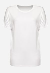 Born2be - Biały T-shirt z Rękawami w typie Nietoperza Salilena. Okazja: na co dzień. Kolor: biały. Materiał: jeans. Wzór: aplikacja. Styl: casual, elegancki, wizytowy #3
