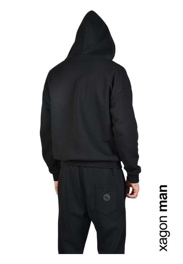 Xagon Man Bluza "Fleece" | MDAWS6 | Fleece | Mężczyzna | Czarny. Okazja: na co dzień. Typ kołnierza: kaptur. Kolor: czarny. Materiał: bawełna. Wzór: aplikacja. Styl: casual