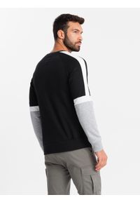 Ombre Clothing - Trójkolorowa bluza męska dresowa z raglanowymi rękawami – czarna V3 - Rozmiar: XL. Okazja: na co dzień. Kolor: czarny. Materiał: dresówka. Długość rękawa: raglanowy rękaw. Wzór: nadruk. Styl: sportowy, casual #2