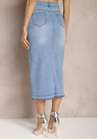 Renee - Niebieska Jeansowa Spódnica Midi High Waist z Rozcięciem Lushio. Stan: podwyższony. Kolor: niebieski. Materiał: jeans. Styl: klasyczny #3