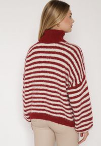 Born2be - Bordowy Golf z Domieszką Wełny w Paski Monallia. Okazja: na co dzień. Typ kołnierza: golf. Kolor: czerwony. Materiał: wełna. Wzór: paski. Styl: klasyczny, casual, elegancki #7