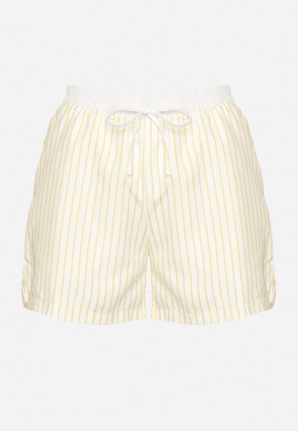 Born2be - Żółte Szorty w Paski z Wiązaniem Mevadra. Okazja: na spacer. Kolor: żółty. Wzór: paski. Sezon: lato