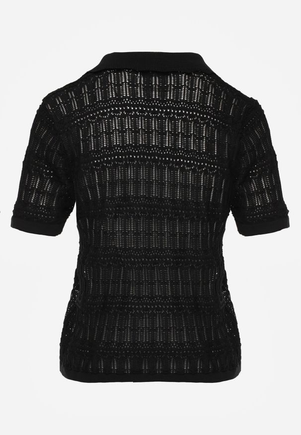 Born2be - Czarna Szydełkowa Bluzka z Wiskozy z Guzikami i Kołnierzykiem Calime. Okazja: na co dzień. Kolor: czarny. Materiał: wiskoza. Styl: casual, klasyczny