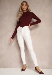 Renee - Białe Skinny Jeansy z Bawełną High Waist Lorie. Okazja: na co dzień. Stan: podwyższony. Kolor: biały. Styl: casual, elegancki, wizytowy