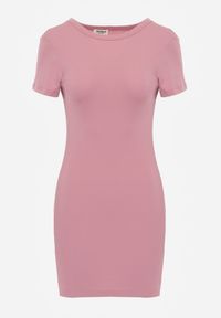 Renee - Różowa T-shirtowa Sukienka z Bawełny w Stylu Basic Retine. Okazja: na co dzień. Kolor: różowy. Materiał: bawełna. Długość rękawa: krótki rękaw. Typ sukienki: proste, oversize. Styl: rockowy, elegancki, casual #7