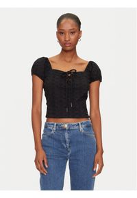 Guess Bluzka W5GP13 KCVA1 Czarny Slim Fit. Kolor: czarny. Materiał: bawełna