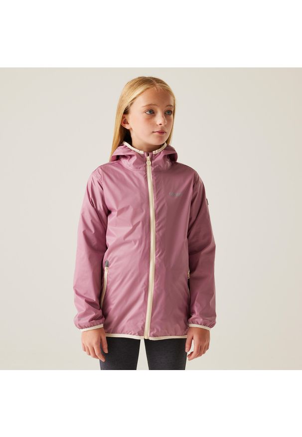 Regatta - Lever II Dziecięca wodoodporna kurtka typu shell. Kolor: różowy, wielokolorowy, fioletowy
