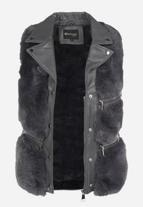 Born2be - Ciemnoszara Kamizelka Futrzana Irelaia. Kolor: szary. Materiał: futro