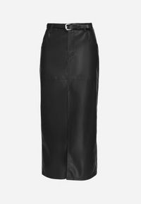 Born2be - Czarna Długa Spódnica High Waist z Imitacji Skóry z Dodatkowym Paskiem i Rozcięciem Wyneti. Okazja: na co dzień. Stan: podwyższony. Kolor: czarny. Materiał: skóra. Długość: długie. Styl: klasyczny, elegancki, casual #6