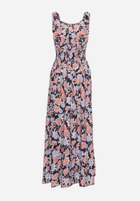 Born2be - Granatowa Rozkloszowana Sukienka Bawełniana w Kwiatowy Print z Guzikami Jamallia. Okazja: na co dzień. Kolor: niebieski. Materiał: bawełna. Wzór: kwiaty, nadruk. Sezon: lato. Typ sukienki: proste. Styl: klasyczny, casual #4