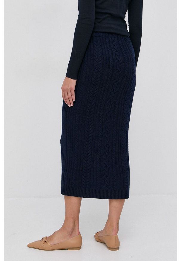 Lauren Ralph Lauren - Spódnica wełniana. Okazja: na co dzień. Kolor: niebieski. Materiał: wełna. Wzór: gładki. Styl: casual