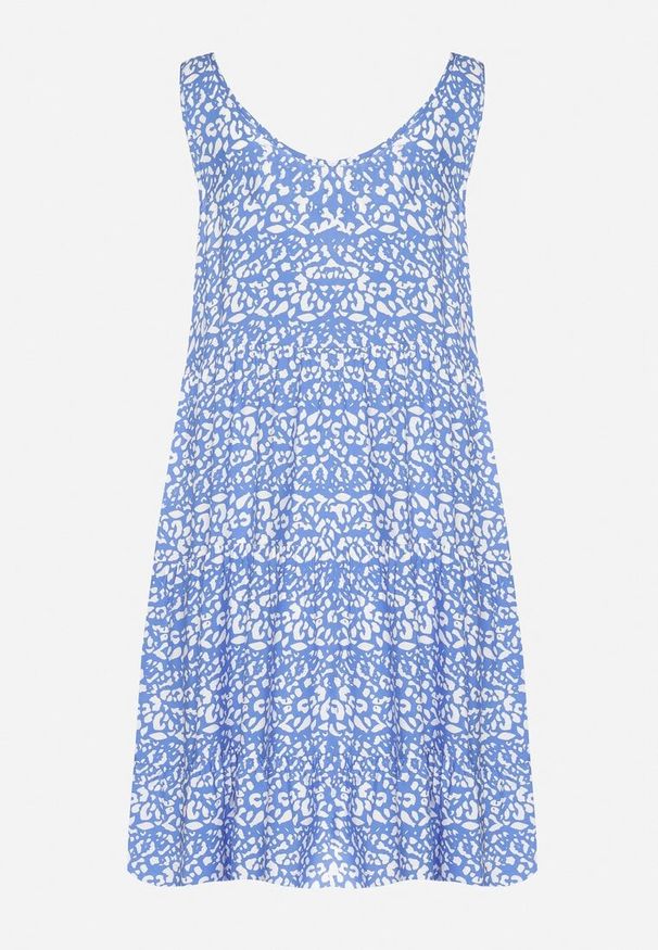 Born2be - Niebieska Bawełniana Sukienka o Rozkloszowanym Kroju z Geometrycznym Wzorem Natiriana. Kolor: niebieski. Materiał: bawełna. Wzór: geometria. Sezon: lato. Typ sukienki: sportowe. Styl: elegancki, sportowy