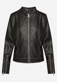 Born2be - Czarna Kurtka Ramoneska Ozdobiona Suwakami i Paskiem Idivaria. Okazja: na co dzień. Kolor: czarny. Materiał: jeans. Wzór: aplikacja. Styl: casual, rockowy, elegancki #2