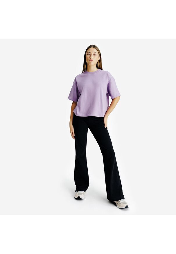 Decathlon - Koszulka Crop damska. Kolor: fioletowy. Materiał: bawełna, elastan, materiał. Długość: krótkie