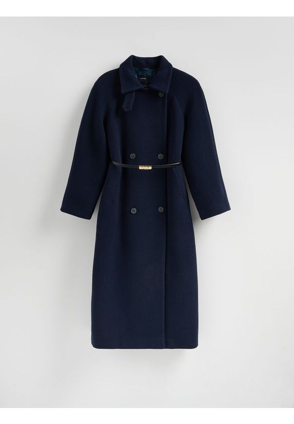 Reserved - Płaszcz z wełną Bellandi - granatowy. Kolor: niebieski. Materiał: wełna