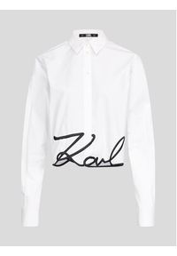 Karl Lagerfeld - KARL LAGERFELD Koszula Signature 226W1605 Biały Regular Fit. Typ kołnierza: dekolt w karo. Kolor: biały. Materiał: bawełna
