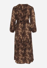 Born2be - Brązowa Rozkloszowana Sukienka w Cętki Reinafa. Okazja: na co dzień. Kolor: brązowy. Styl: casual #2