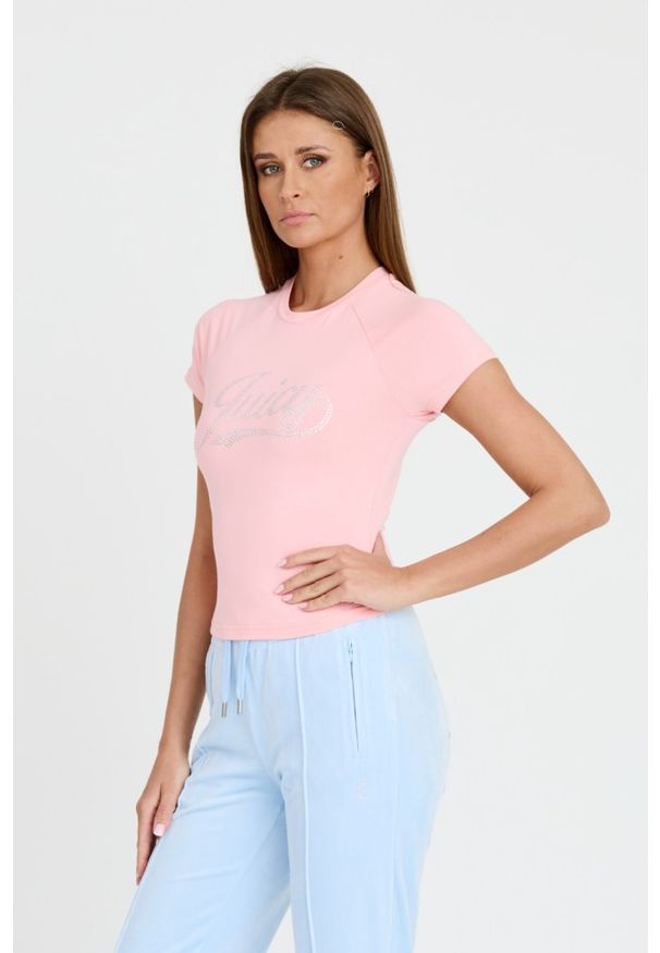 Juicy Couture - JUICY COUTURE Różowy t-shirt Retroshrunken Tee. Kolor: różowy