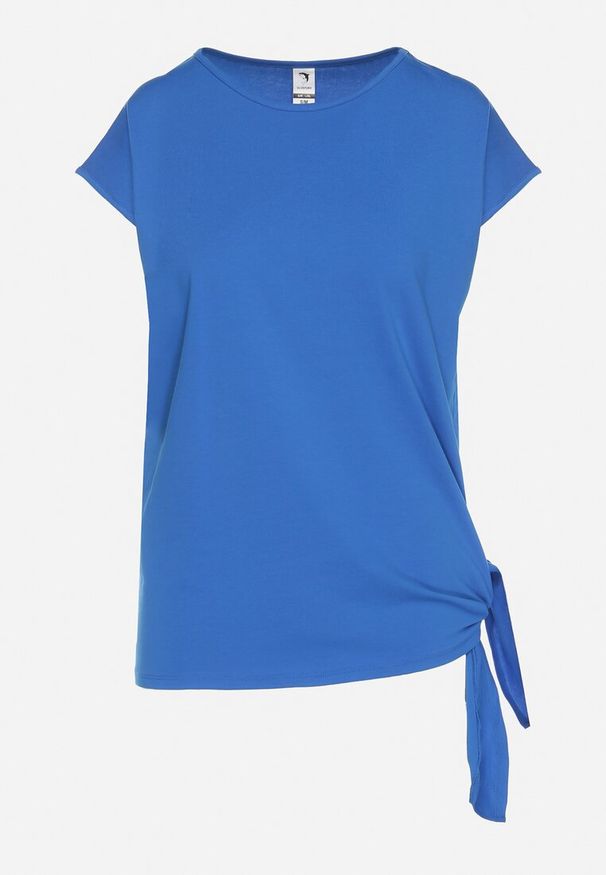 Born2be - Niebieski Bawełniany T-shirt z Wiązaniem Falmio. Okazja: na co dzień. Kolor: niebieski. Materiał: bawełna. Styl: klasyczny, elegancki, casual