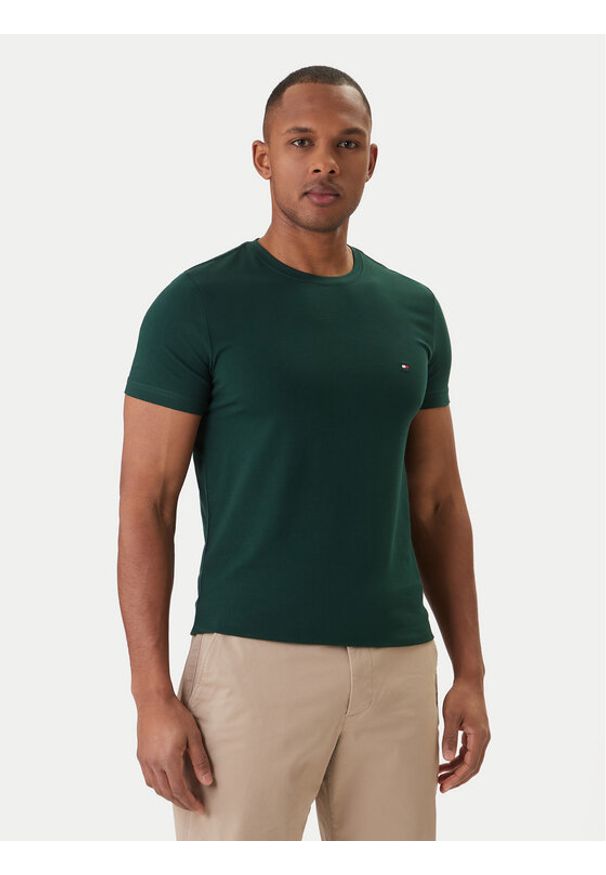 TOMMY HILFIGER - Tommy Hilfiger T-Shirt MW0MW10800 Zielony Slim Fit. Kolor: zielony. Materiał: bawełna