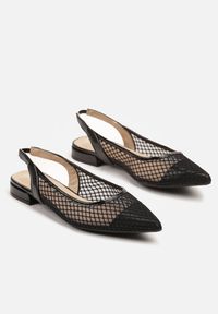 Renee - Czarne Sandały Typu Slingback z Siateczkową Cholewką Gallevia. Okazja: na spacer. Kolor: czarny. Wzór: kwiaty. Sezon: lato. Obcas: na obcasie. Styl: elegancki. Wysokość obcasa: niski #5