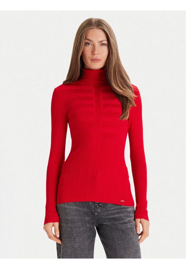 Morgan Golf 132-MENTOS.M Czerwony Slim Fit. Typ kołnierza: golf. Kolor: czerwony. Materiał: wiskoza