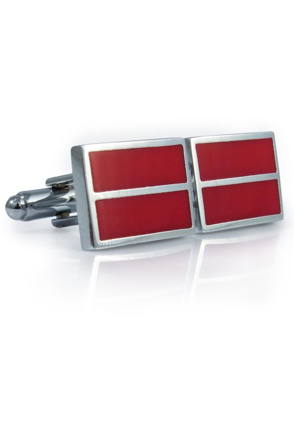 Modini - Prostokątne srebrno-czerwone spinki do mankietów - pasek N142. Kolor: srebrny, wielokolorowy, czerwony