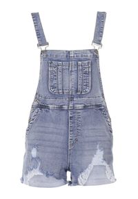 Born2be - Jasnoniebieskie Szorty Ogrodniczki Thanossia. Kolor: niebieski. Materiał: bawełna, materiał, jeans. Długość: krótkie. Wzór: aplikacja #3