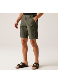 Regatta - Męskie spodenki Shorebay. Kolor: zielony. Materiał: bawełna. Wzór: ze splotem. Sport: turystyka piesza #1