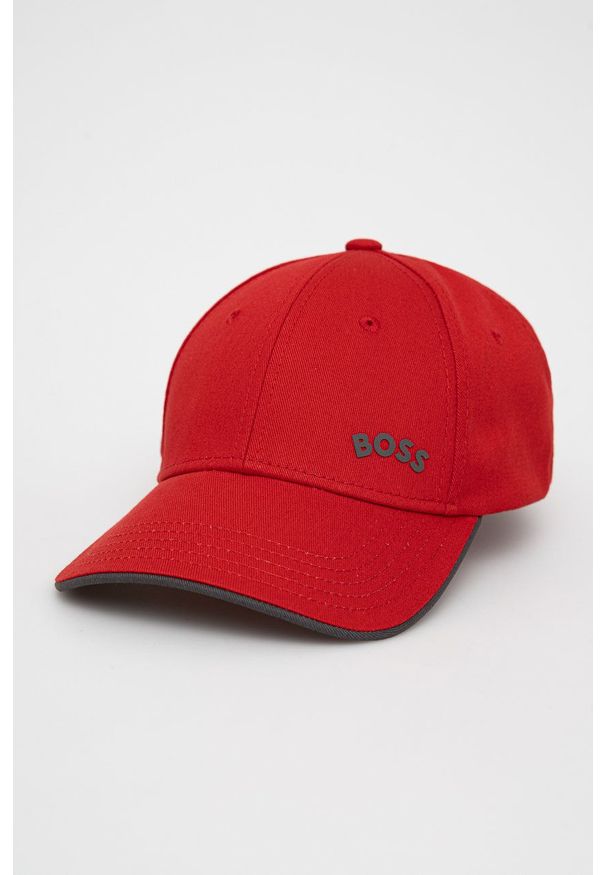 BOSS - Boss czapka Athleisure 50468257 kolor czerwony gładka. Kolor: czerwony. Materiał: bawełna. Wzór: gładki
