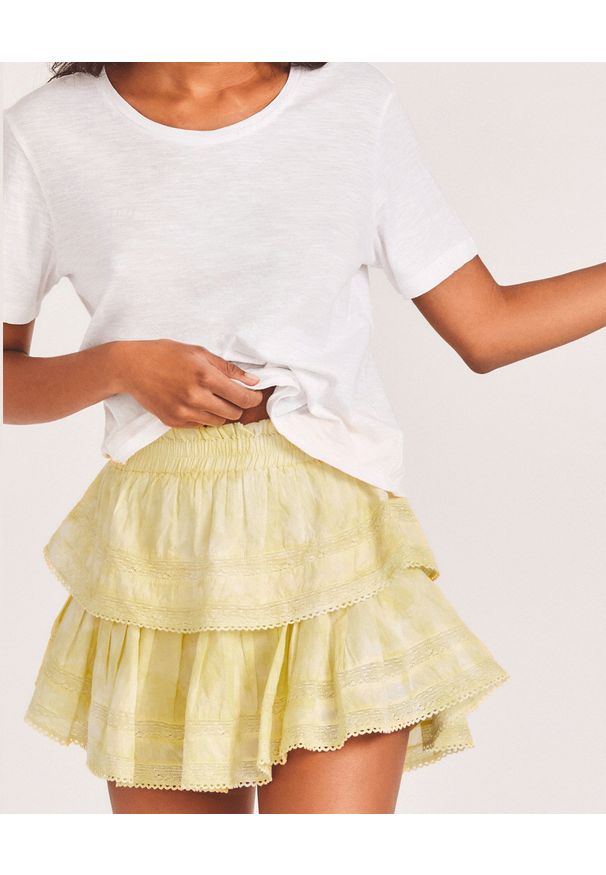 LOVE SHACK FANCY - Żółta mini spódnica Ruffle. Kolor: żółty. Materiał: bawełna, koronka. Wzór: koronka