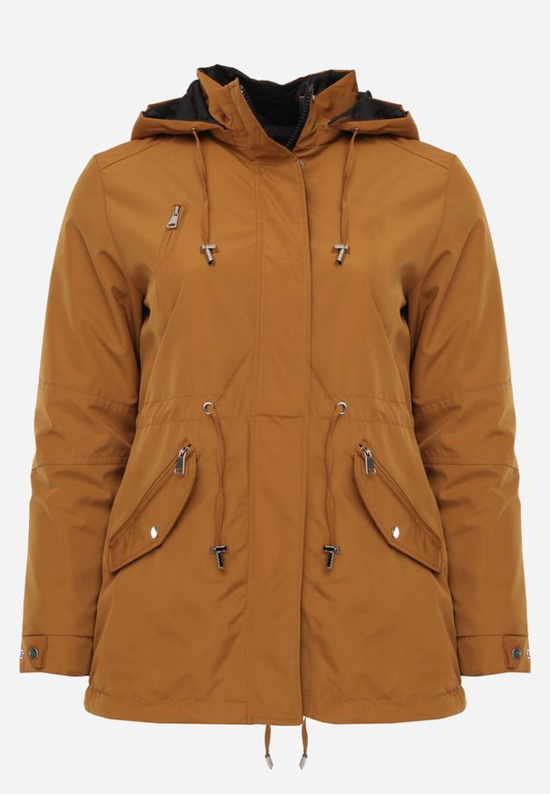 Born2be - Brązowo-Czarna Przejściowa Kurtka Dwustronna Parka z Pikowaniem i Kapturem Tidare. Okazja: na spacer, na co dzień. Kolekcja: plus size. Kolor: brązowy. Materiał: poliester, jeans. Styl: casual, sportowy