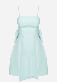 Born2be - Zielona Rozkloszowana Sukienka na Ramiączkach Zdobiona Dużą Kokardą Lavvia. Okazja: na co dzień. Typ kołnierza: kokarda. Kolor: zielony. Długość rękawa: na ramiączkach. Wzór: aplikacja. Typ sukienki: rozkloszowane. Styl: casual, elegancki #2