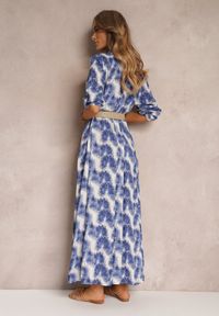 Renee - Niebieska Koszulowa Sukienka Maxi z Guzikami i Podpinanymi Rękawami Jaye. Kolor: niebieski. Typ sukienki: koszulowe. Styl: boho. Długość: maxi