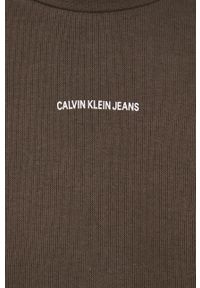 Calvin Klein Jeans - Longsleeve bawełniany. Okazja: na co dzień. Kolor: zielony. Materiał: bawełna. Długość rękawa: długi rękaw. Styl: casual #3