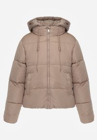 Renee - Jasnobeżowa Kurtka Pikowana Wykończona Kapturem Aviatoria. Okazja: do pracy. Kolor: beżowy. Materiał: dzianina, jeans #5