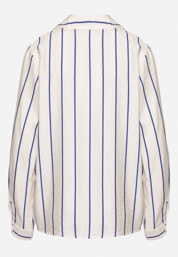 Born2be - Biała Koszula z Wiskozy i Bawełny w Cienkie Paseczki Mizzea. Okazja: na spacer, na co dzień. Typ kołnierza: kołnierzyk klasyczny. Kolor: biały. Materiał: wiskoza, bawełna. Długość rękawa: długi rękaw. Długość: długie. Styl: casual, elegancki, klasyczny