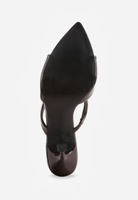 Born2be - Brązowe Klapki na Szpilce z Podwójnym Paskiem i Szpiczastym Noskiem Senrenne. Okazja: na co dzień. Nosek buta: szpiczasty. Kolor: brązowy. Materiał: jeans, satyna, koronka. Wzór: koronka. Obcas: na szpilce. Styl: casual, elegancki #5