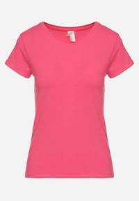 Born2be - Różowy Bawełniany T-shirt o Klasycznym Fasonie Lialova. Okazja: na co dzień. Typ kołnierza: dekolt w serek. Kolor: różowy. Materiał: bawełna. Styl: klasyczny #7