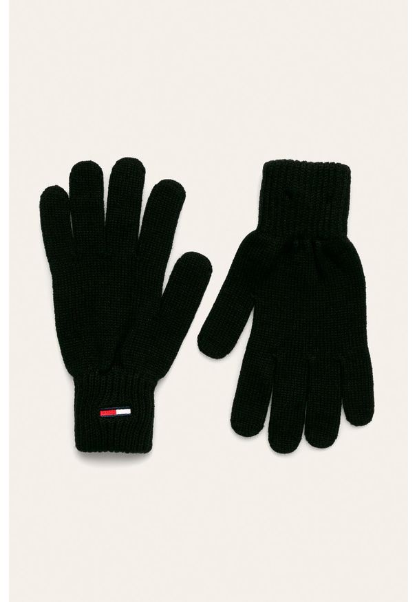 Tommy Jeans - Rękawiczki. Kolor: czarny. Materiał: bawełna, materiał, dzianina, akryl. Wzór: gładki