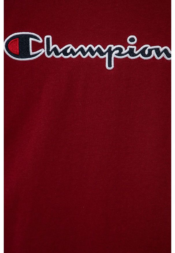Champion Longsleeve bawełniany dziecięcy kolor bordowy. Okazja: na co dzień. Typ kołnierza: golf. Kolor: czerwony. Materiał: bawełna. Długość rękawa: długi rękaw. Długość: długie. Wzór: aplikacja. Styl: casual