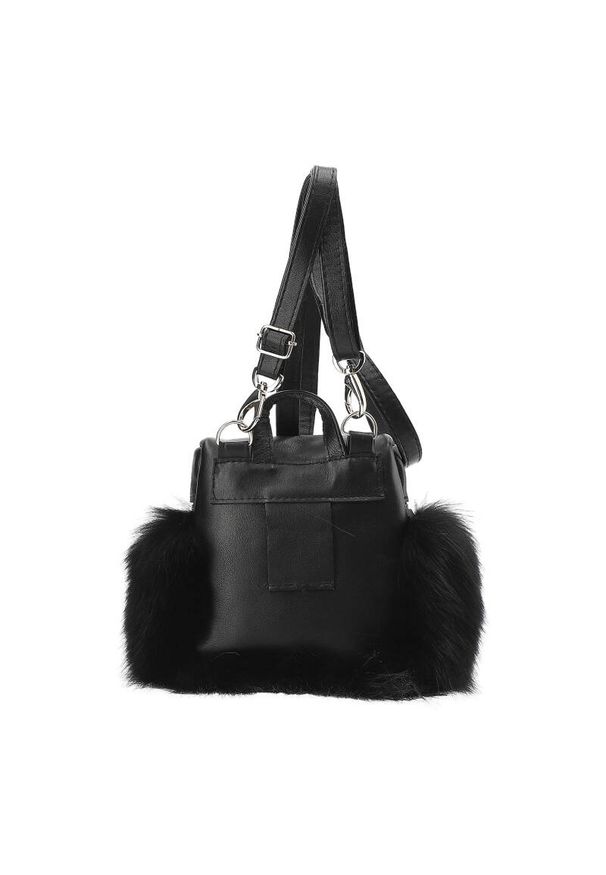 Czarno Elegancka Torebka Luka-Pelli Plecaczek Z Naturalnym Futrem Z Lisa. Kolor: czarny. Materiał: futro. Wzór: aplikacja. Styl: elegancki